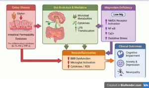 Mg Homeostasis, Gut–brain Axis Dysfunction, and Neuroinflammation in Celiac Disease
