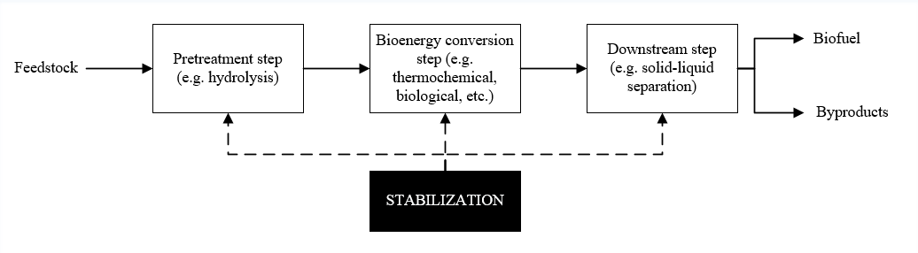 Potential action points of stabilization in a bioenergy process.